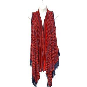 Say What? S Sleeveless Vest cardigan Duster orange blue stripe Geometric Pattern